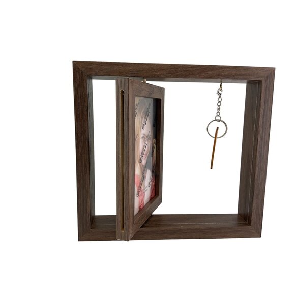 New Rustic Brown Wooden Frame With Hanging Heart Ornament set of 4 - Picture 2 of 3